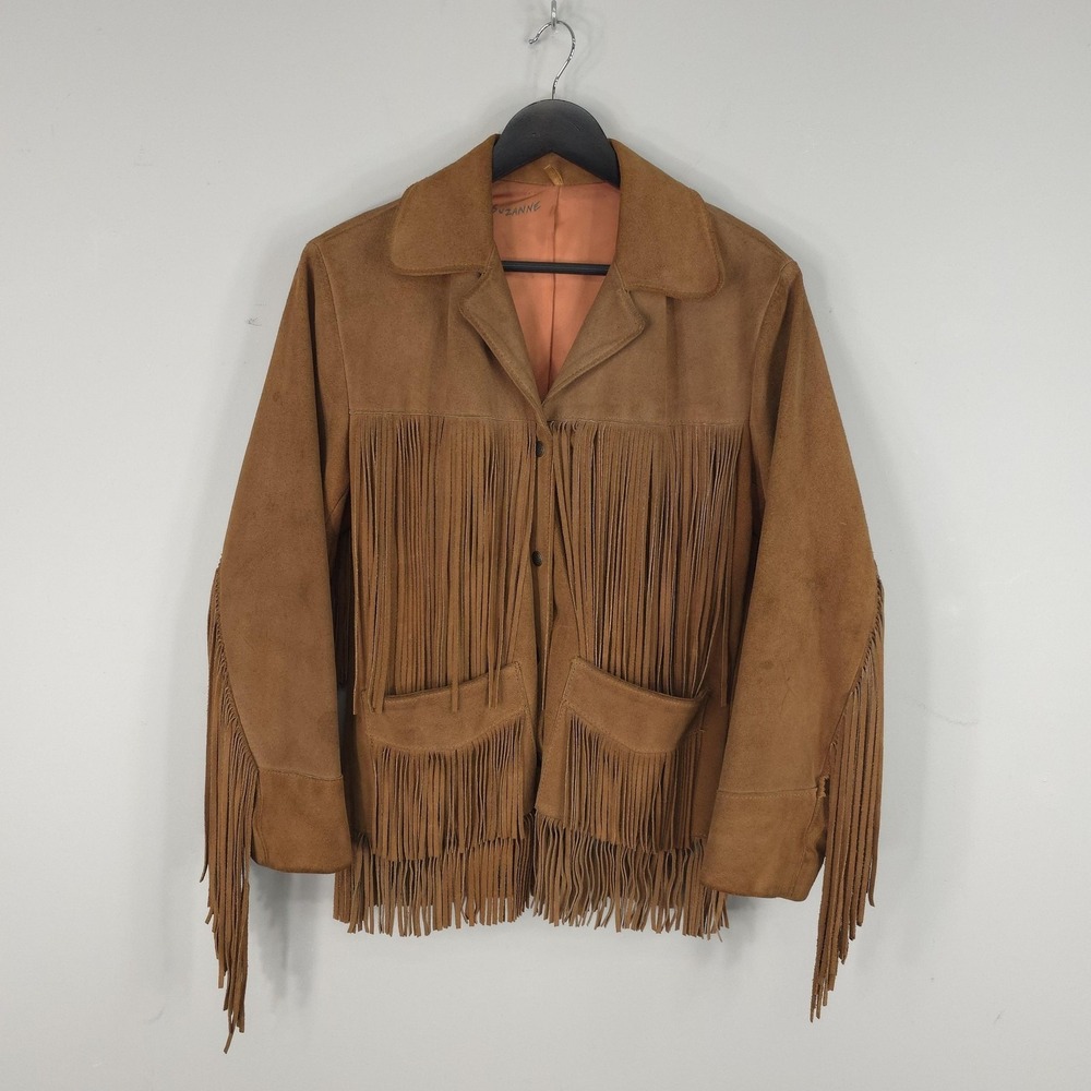 Vintage Lariat Leather Jacket Womens 12 Brown Suede Fringe Western Cowboy USA